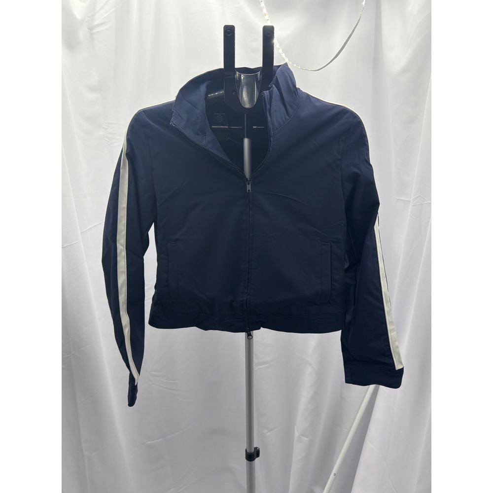 Wild Fable Navy Blue Cropped Windbreaker Jacket White Sleeve Stripe Small NWT